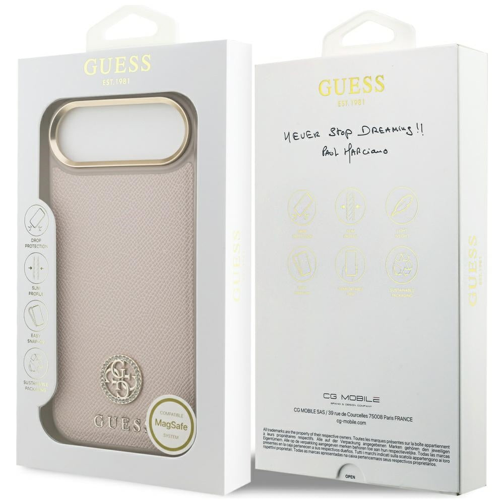 Custodia MagSafe per Apple iPhone 17 Air, Guess, Grained Strass Logo, Rosa