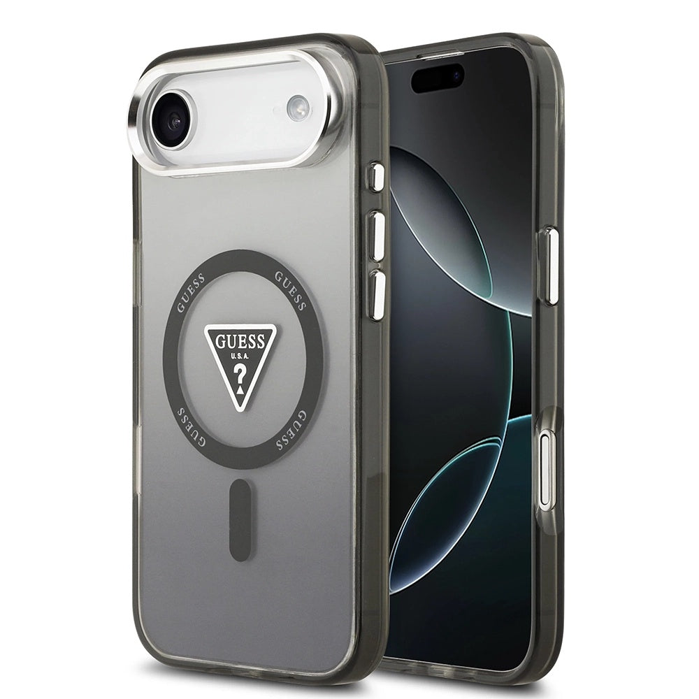 Custodia MagSafe per Apple iPhone 17 Air, Guess, Logo Triangolo Gradiente IML, Nera