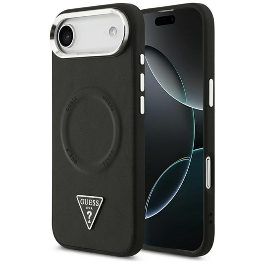 Custodia MagSafe per Apple iPhone 17 Air, Guess, Logo Triangolo, Nera Argentata