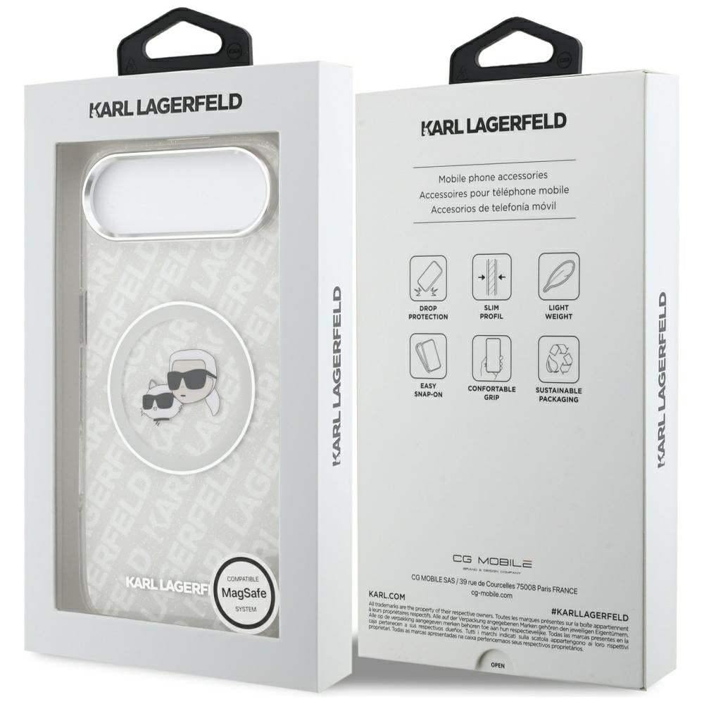 Custodia MagSafe per Apple iPhone 17 Air, Karl Lagerfeld, IML Glitter Karl & Choupette's Heads, Grigio