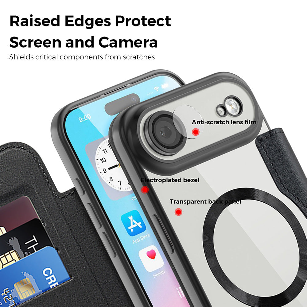 Custodia MagSafe per Apple iPhone 17 Air, Techsuit, SmartMag Book, Marrone