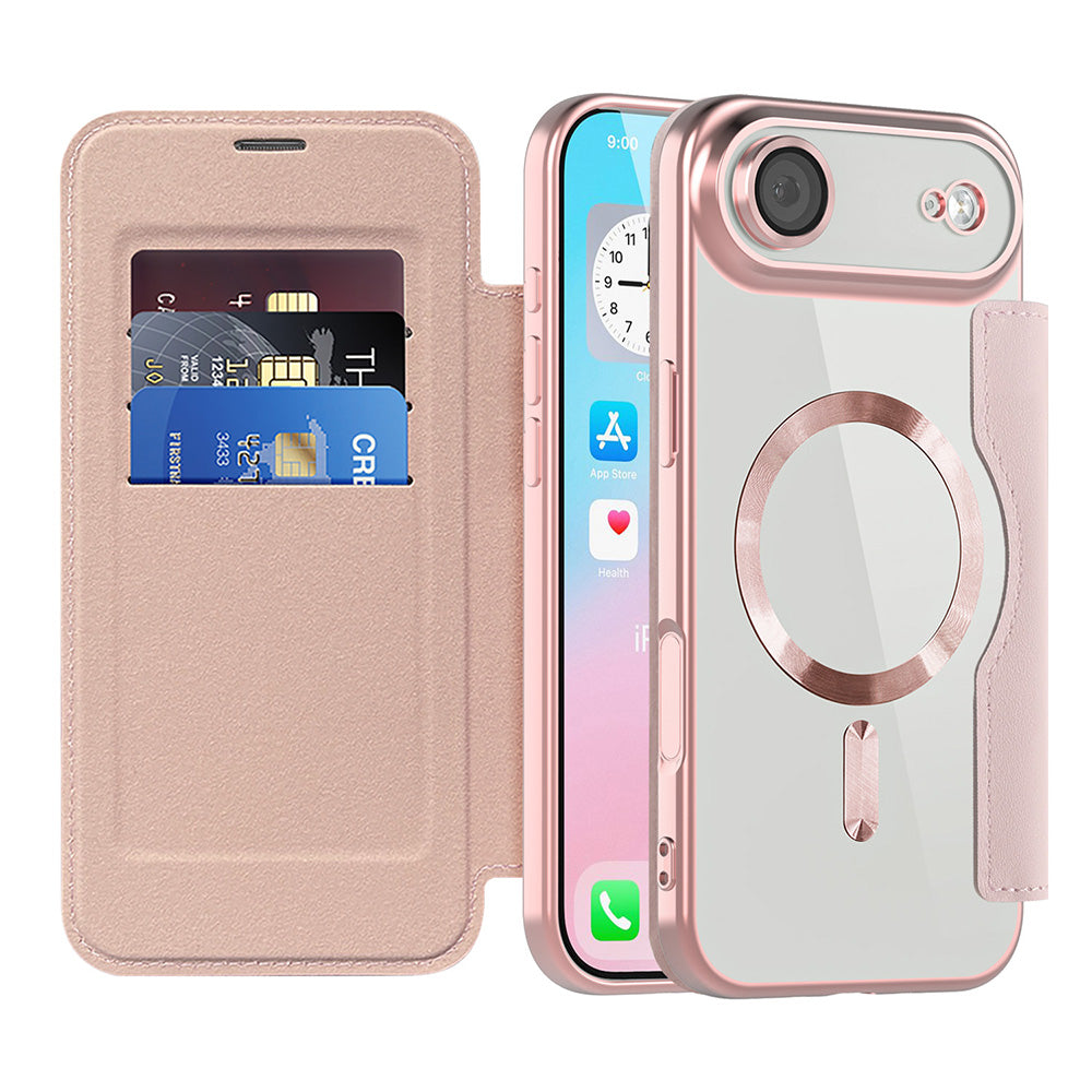Custodia MagSafe per Apple iPhone 17 Air, Techsuit, SmartMag Book, Rosa