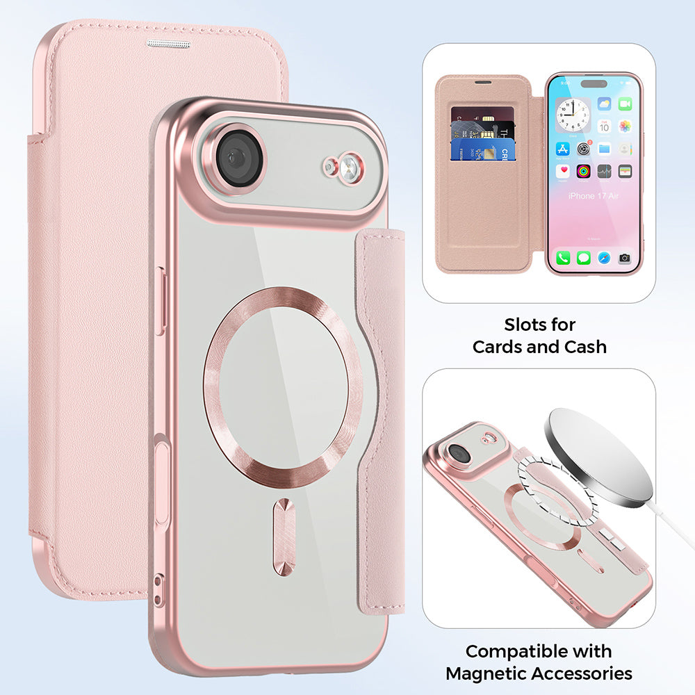 Custodia MagSafe per Apple iPhone 17 Air, Techsuit, SmartMag Book, Rosa