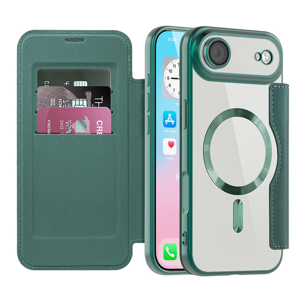Custodia MagSafe per Apple iPhone 17 Air, Techsuit, SmartMag Book, Verde