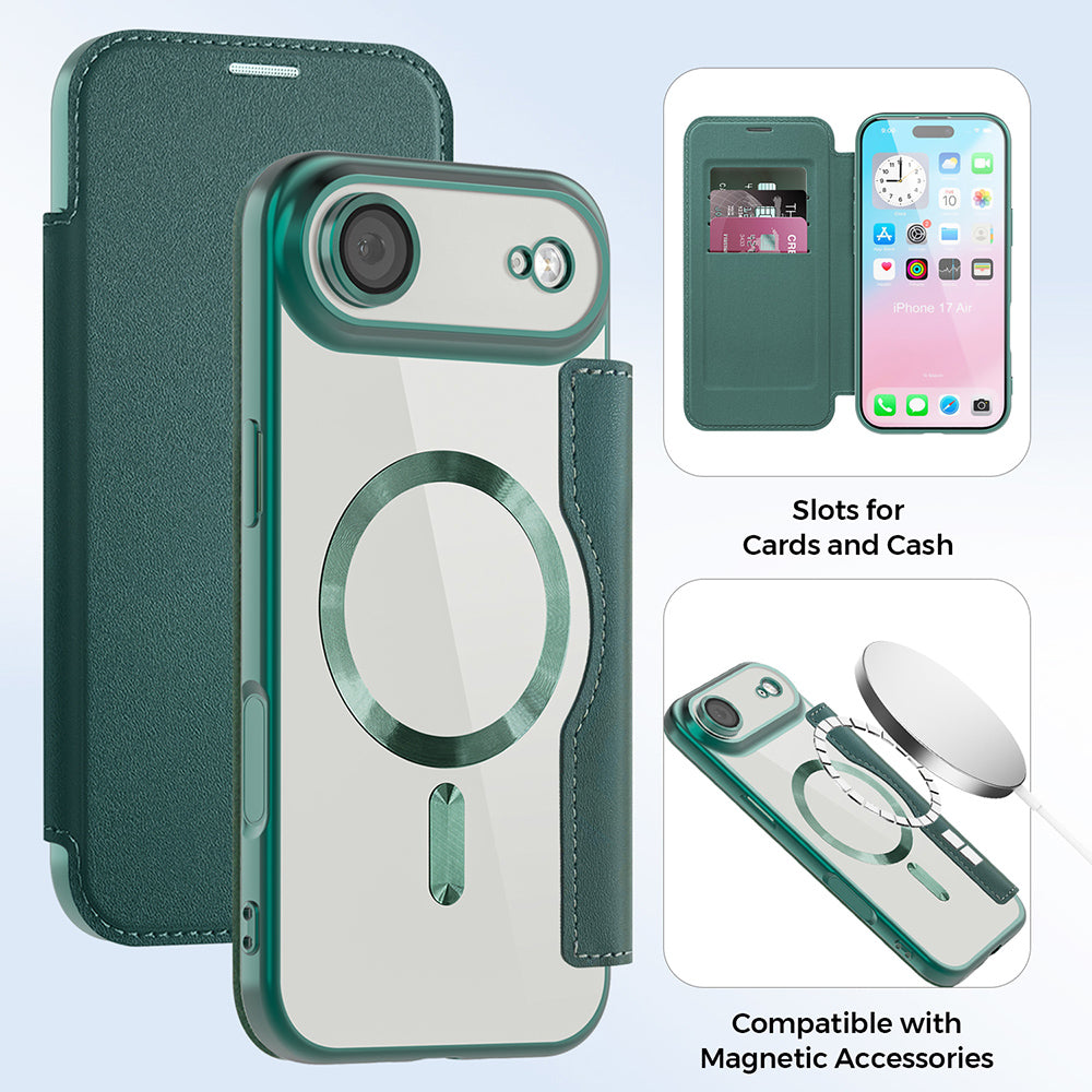 Custodia MagSafe per Apple iPhone 17 Air, Techsuit, SmartMag Book, Verde