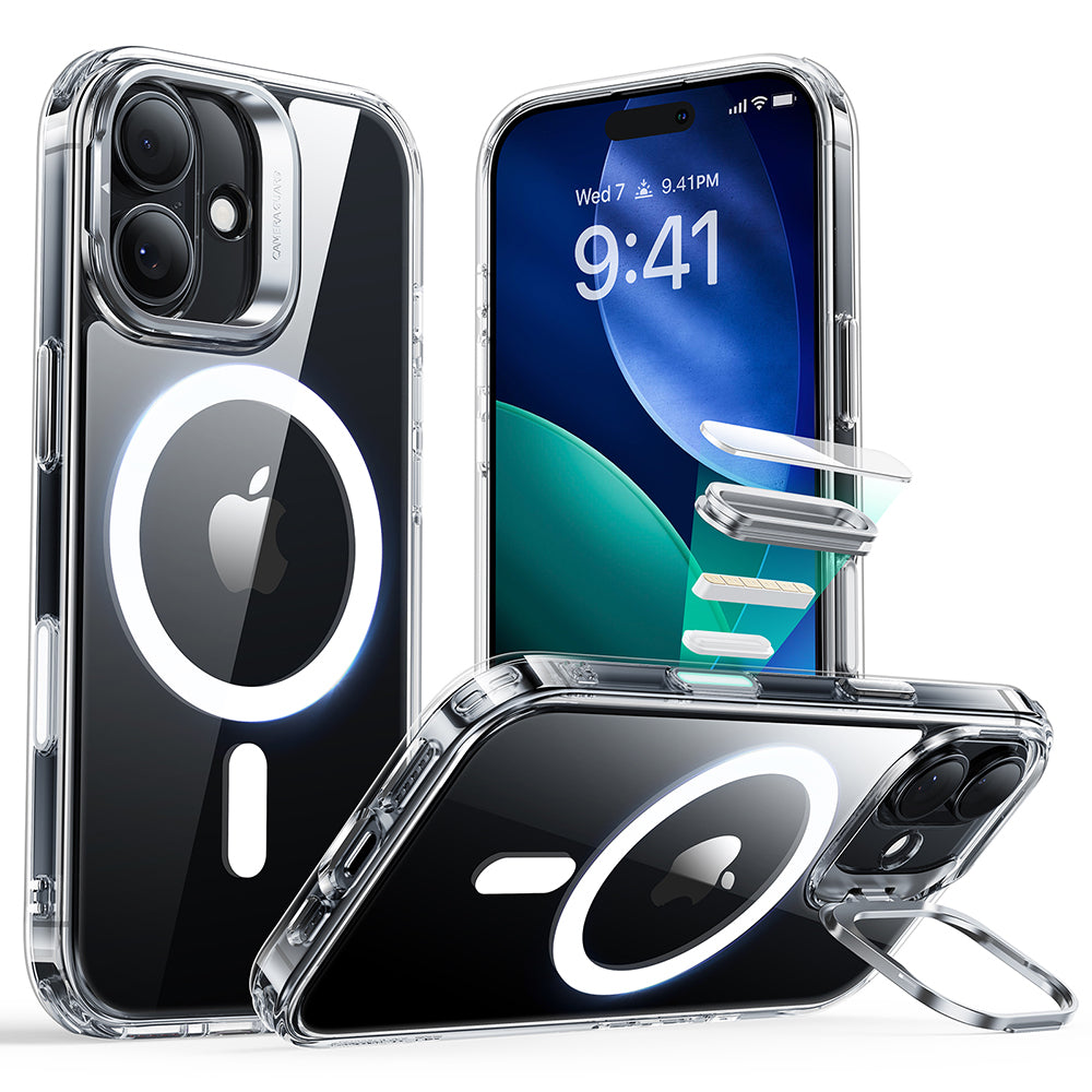 Custodia MagSafe per Apple iPhone 17, ESR, Classic Hybrid Kickstand, Trasparente