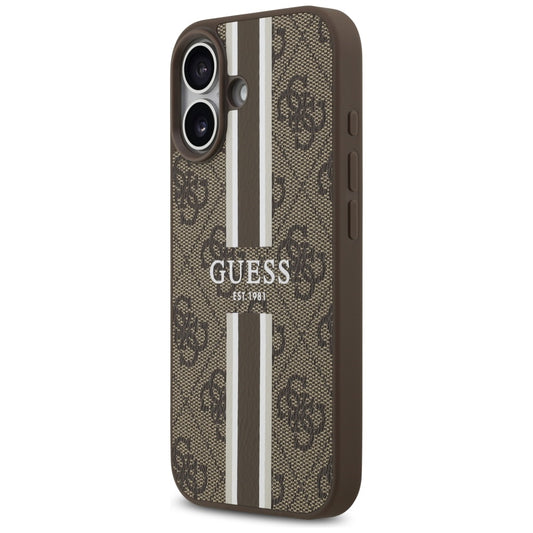Custodia MagSafe per Apple iPhone 17, Guess, 4G Printed Stripes, Marrone