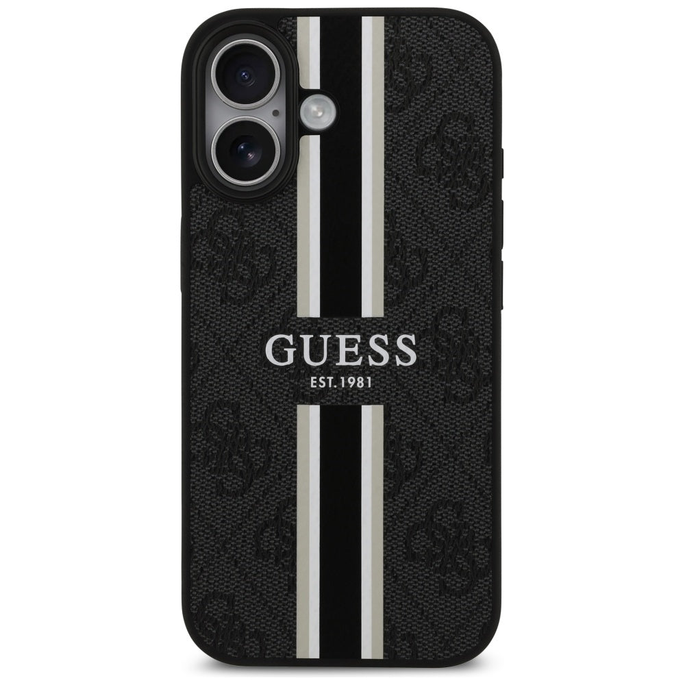 Custodia MagSafe per Apple iPhone 17, Guess, 4G Printed Stripes, Nera