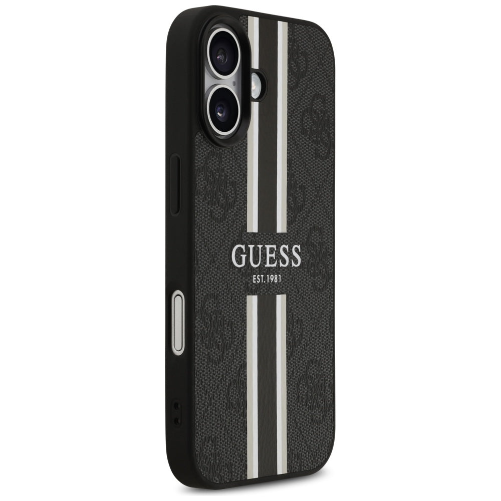 Custodia MagSafe per Apple iPhone 17, Guess, 4G Printed Stripes, Nera