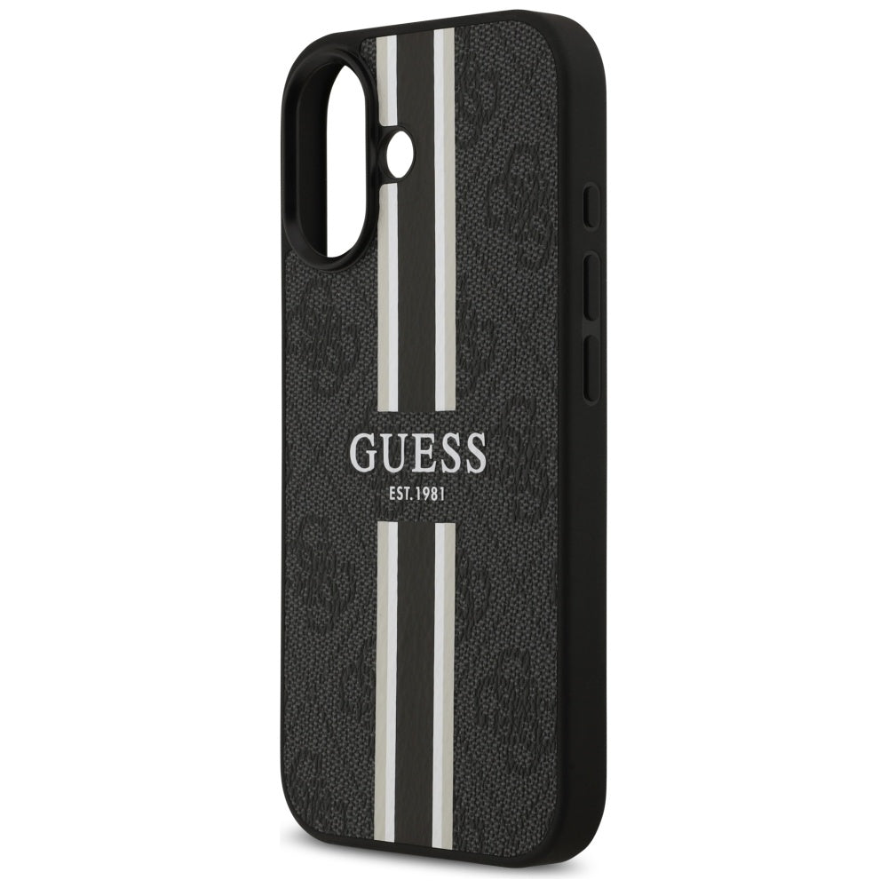 Custodia MagSafe per Apple iPhone 17, Guess, 4G Printed Stripes, Nera