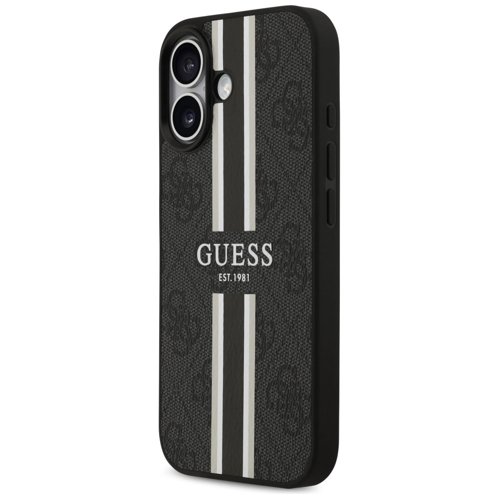 Custodia MagSafe per Apple iPhone 17, Guess, 4G Printed Stripes, Nera