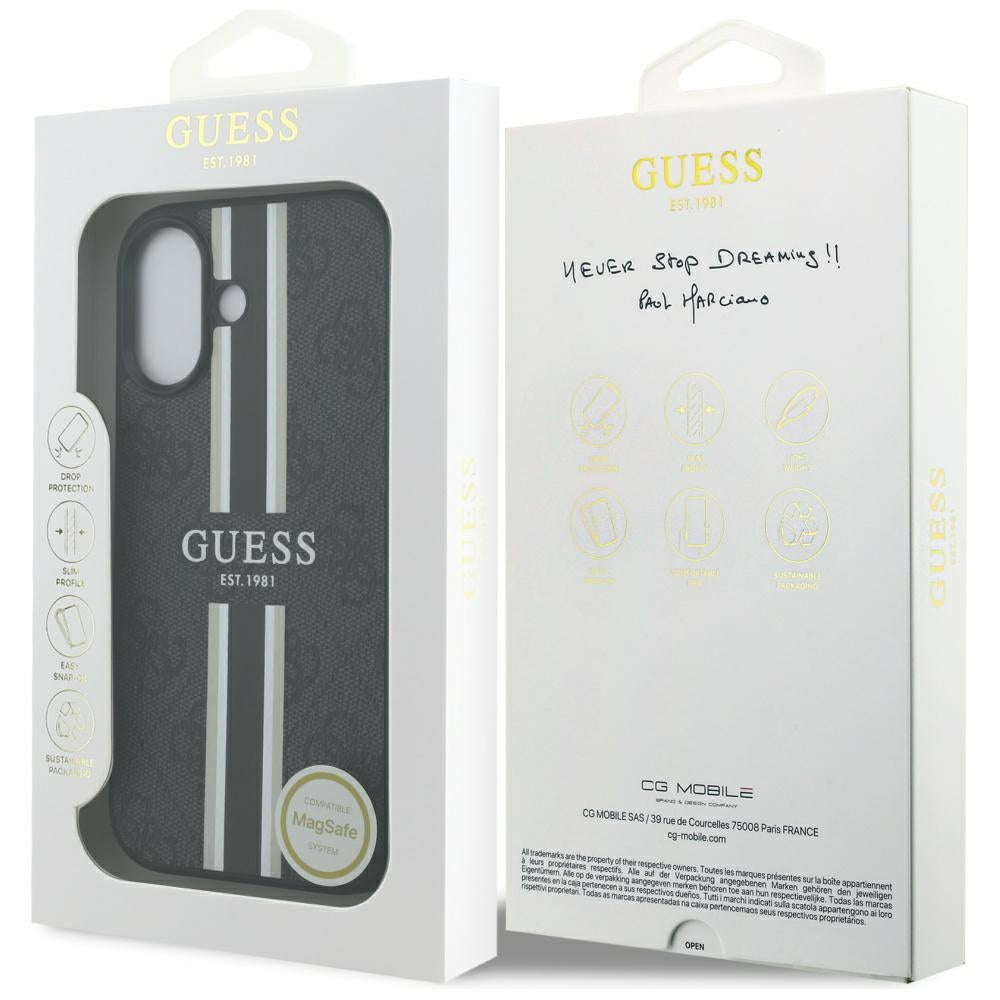 Custodia MagSafe per Apple iPhone 17, Guess, 4G Printed Stripes, Nera