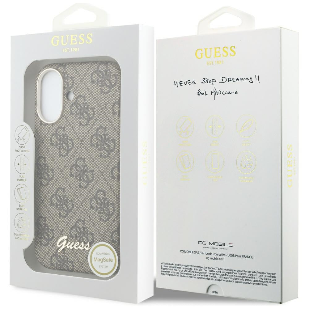 Custodia MagSafe per Apple iPhone 17, Guess, 4G Script Logo, Marrone