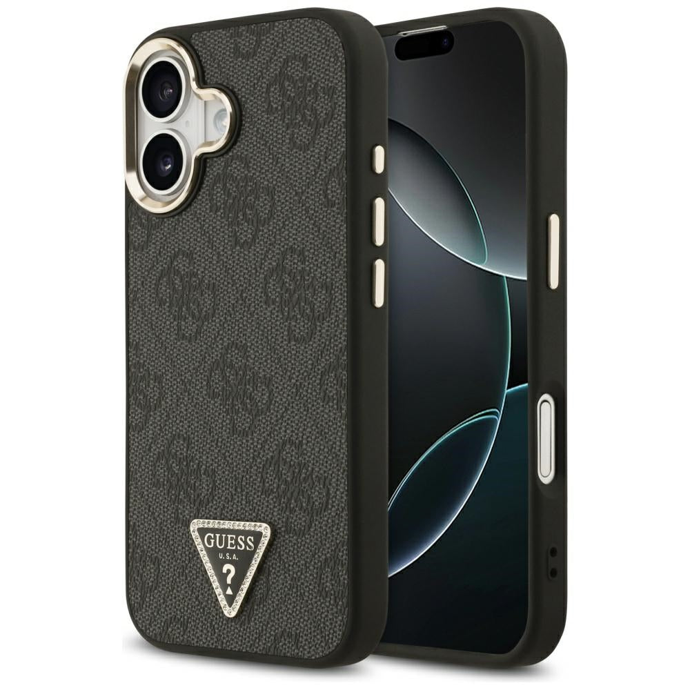 Custodia MagSafe per Apple iPhone 17, Guess, Logo Diamante Triangolo 4G, Nera