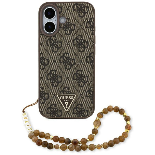 Custodia MagSafe per Apple iPhone 17, Guess, 4G Triangle Logo Cord Strap, Marrone