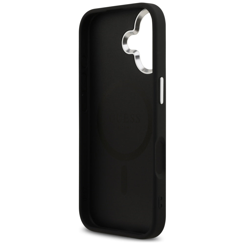 Custodia MagSafe per Apple iPhone 17, Guess, Glitter Triangle Logo, Nera