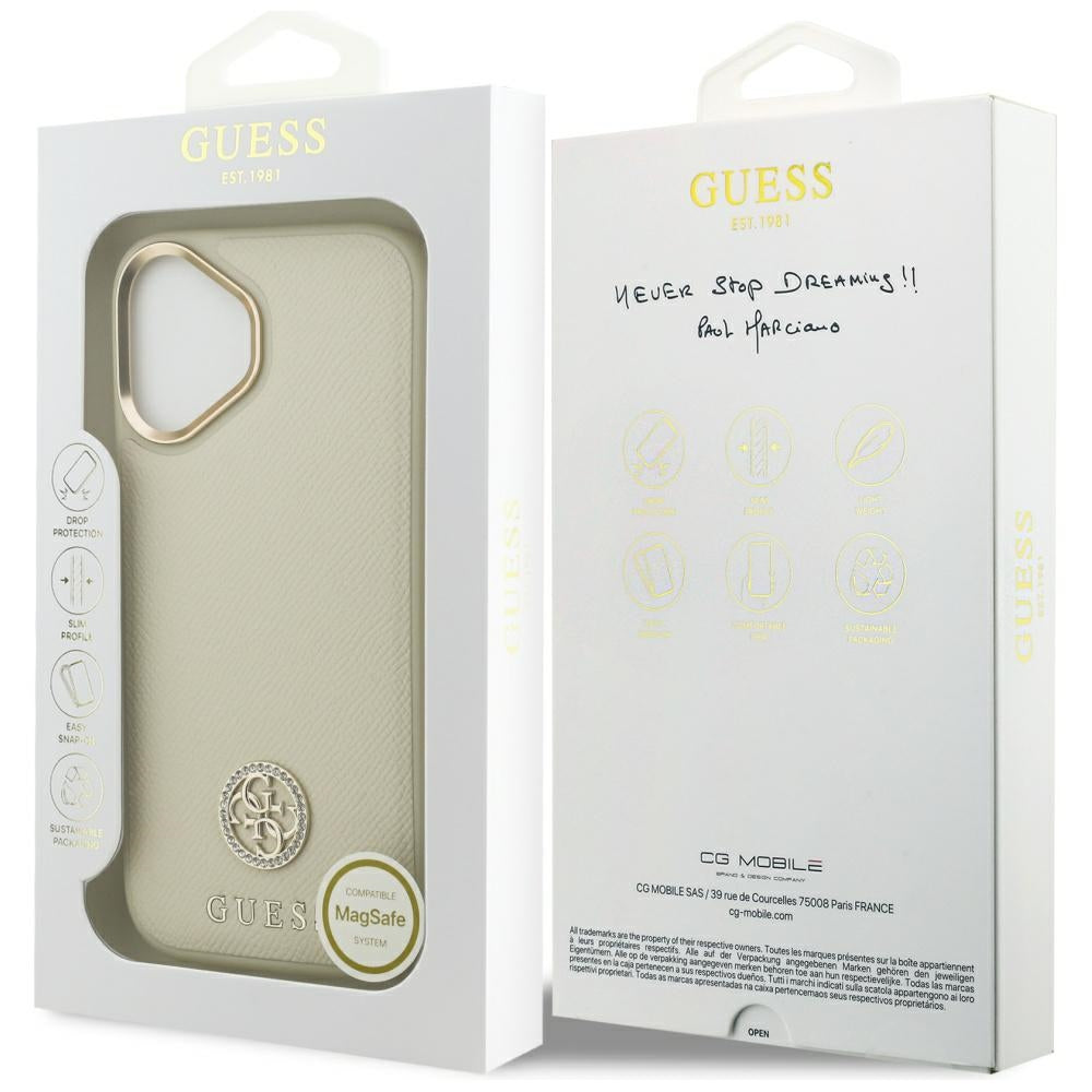 MagSafe Case for Apple iPhone 17, Guess, Grained Strass Logo, Beige