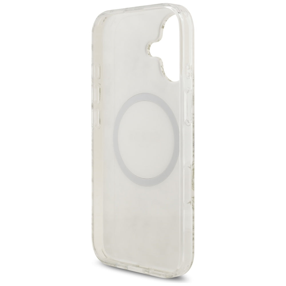 Custodia MagSafe per Apple iPhone 17, Guess, IML Flowers with Pearl Strap, Bianca