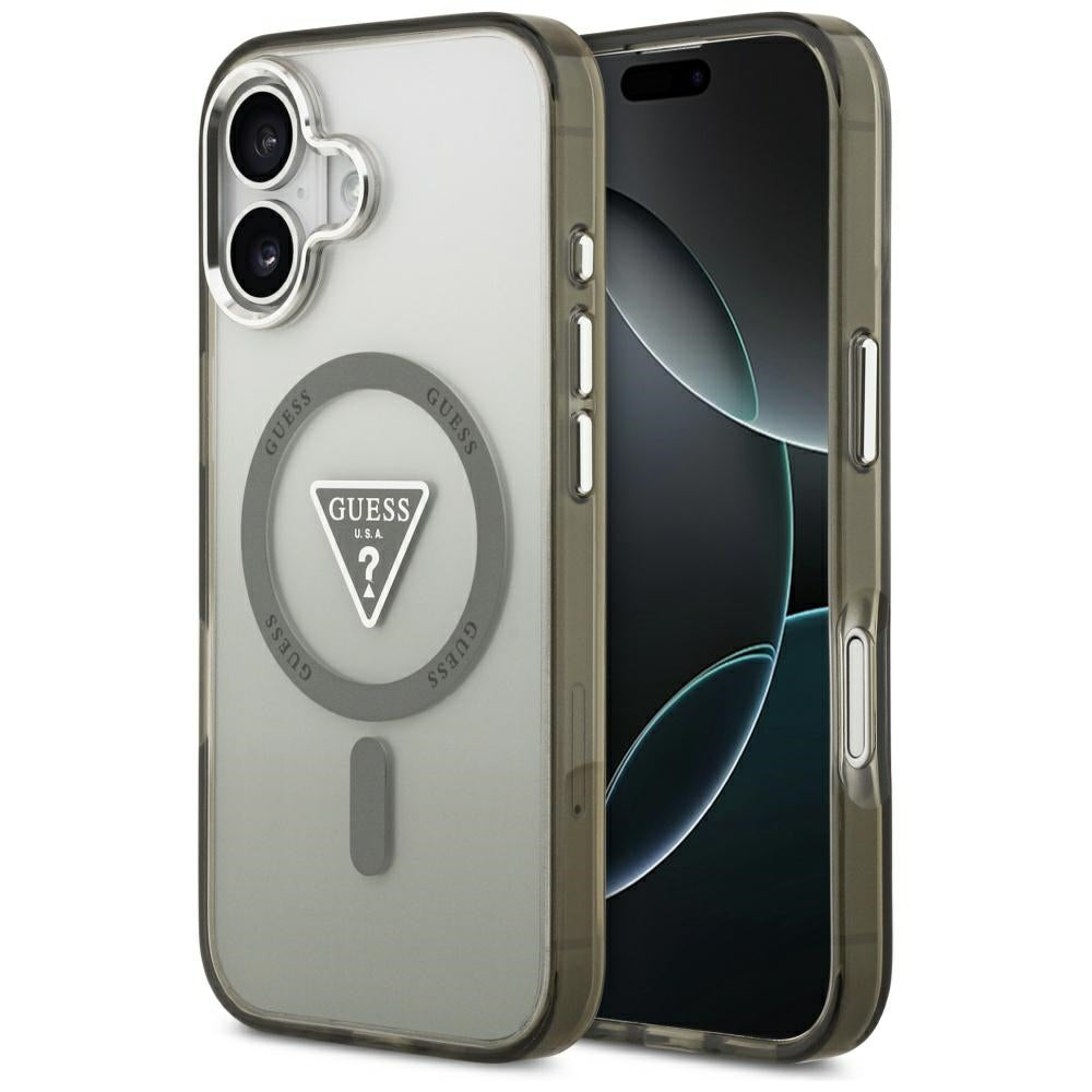 Custodia MagSafe per Apple iPhone 17, Guess, Logo Triangolo Gradiente IML, Cachi Argentato