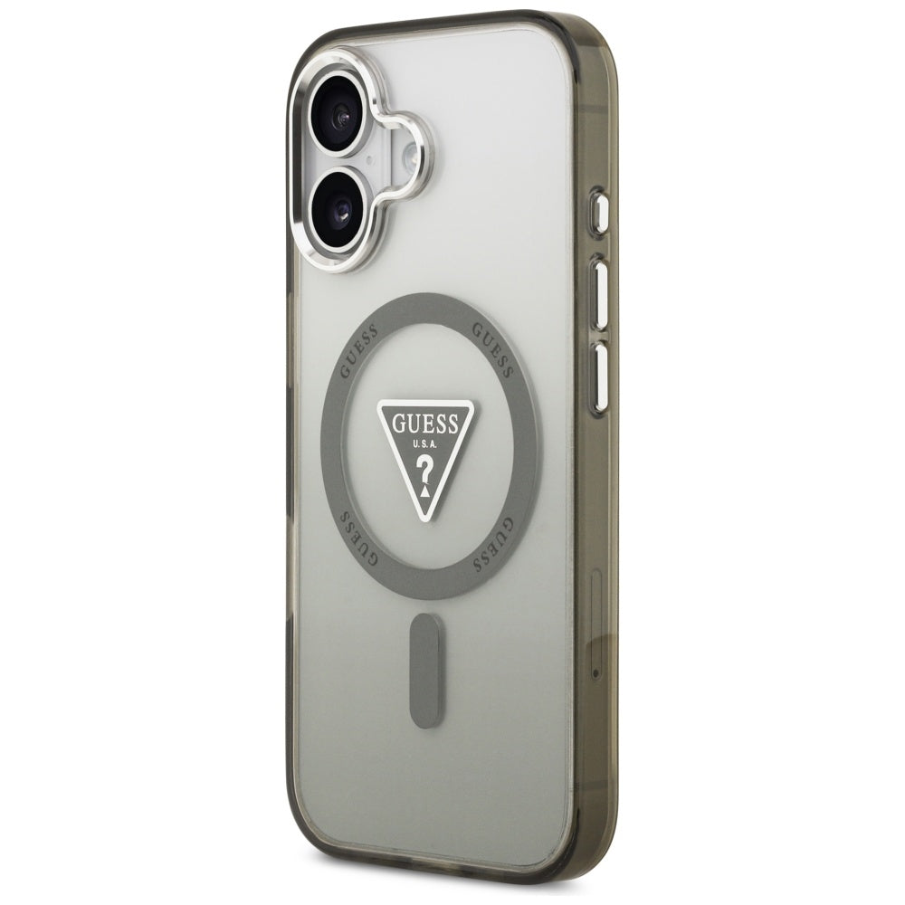 Custodia MagSafe per Apple iPhone 17, Guess, Logo Triangolo Gradiente IML, Cachi Argentato