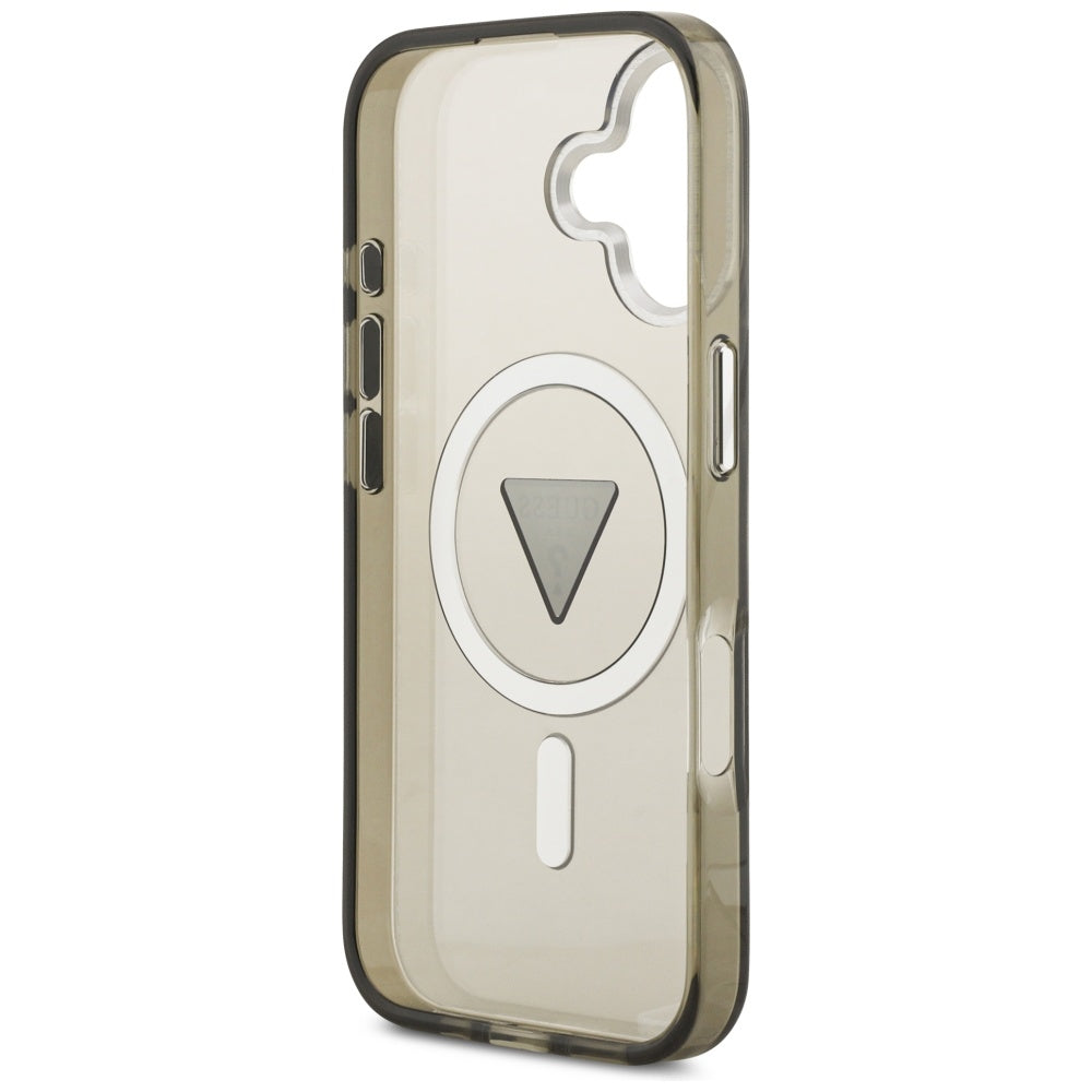 Custodia MagSafe per Apple iPhone 17, Guess, Logo Triangolo Gradiente IML, Cachi Argentato