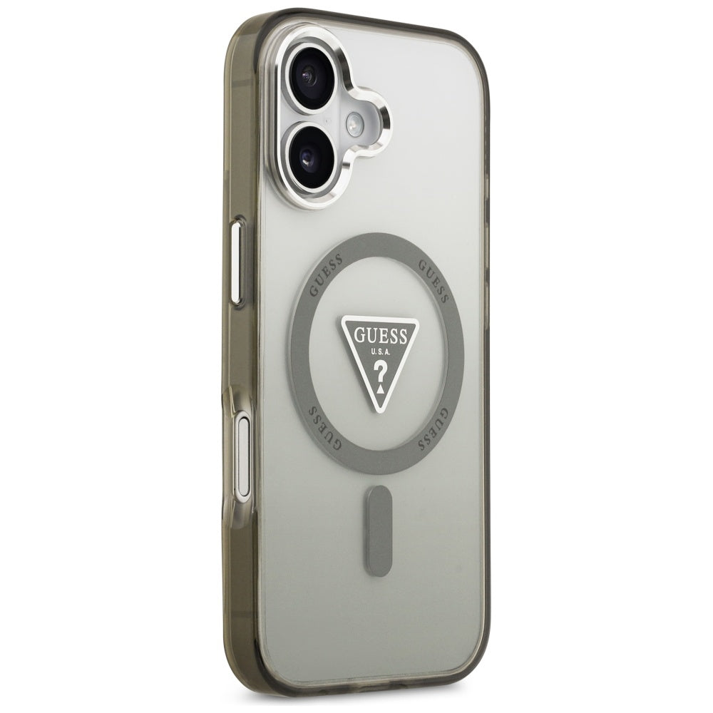 Custodia MagSafe per Apple iPhone 17, Guess, Logo Triangolo Gradiente IML, Cachi Argentato