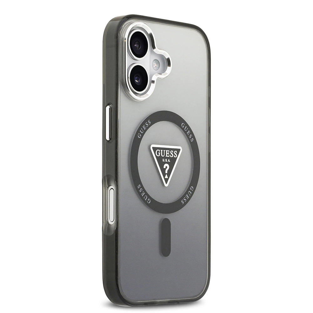 Custodia MagSafe per Apple iPhone 17, Guess, Logo Triangolo Gradiente IML, Nera