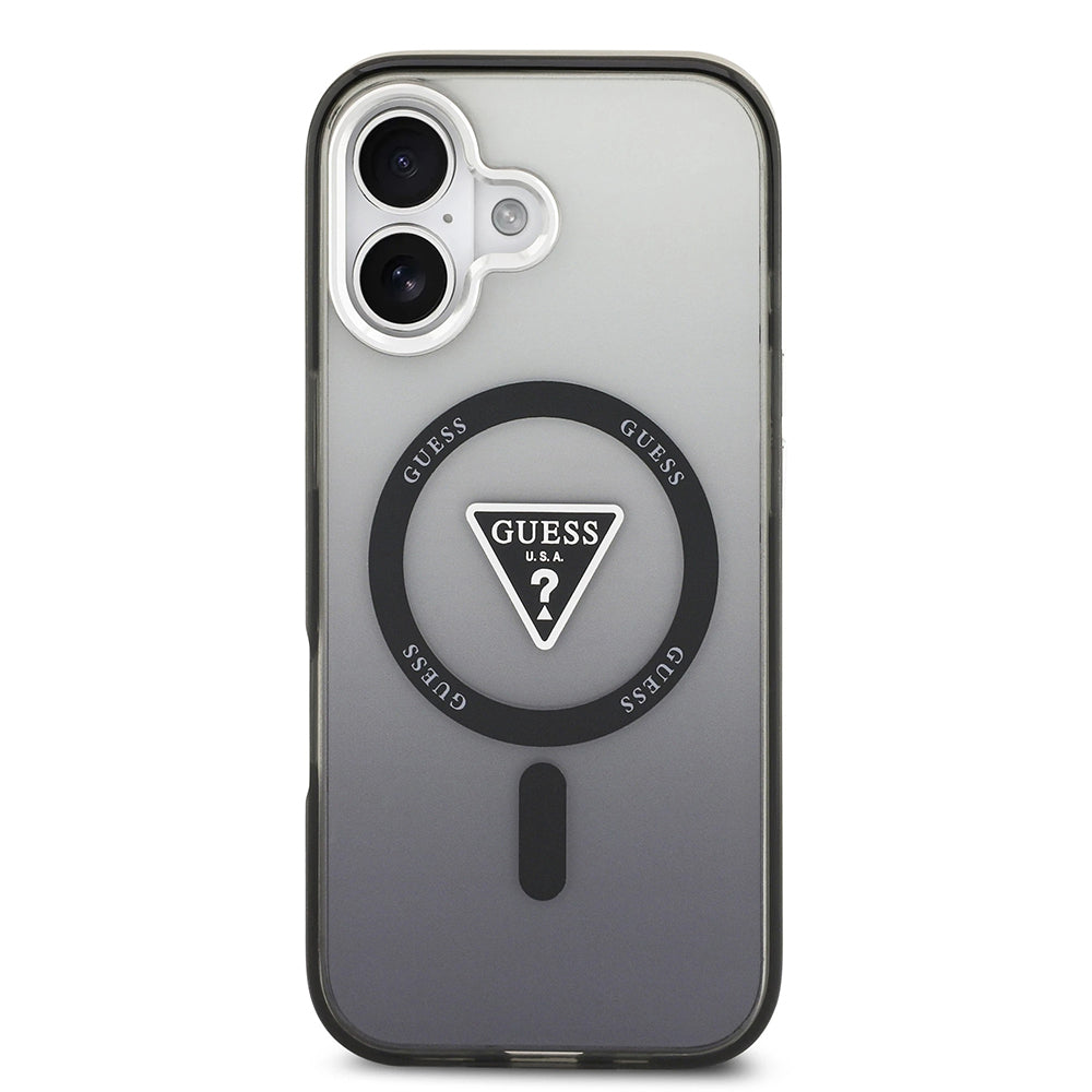 Custodia MagSafe per Apple iPhone 17, Guess, Logo Triangolo Gradiente IML, Nera