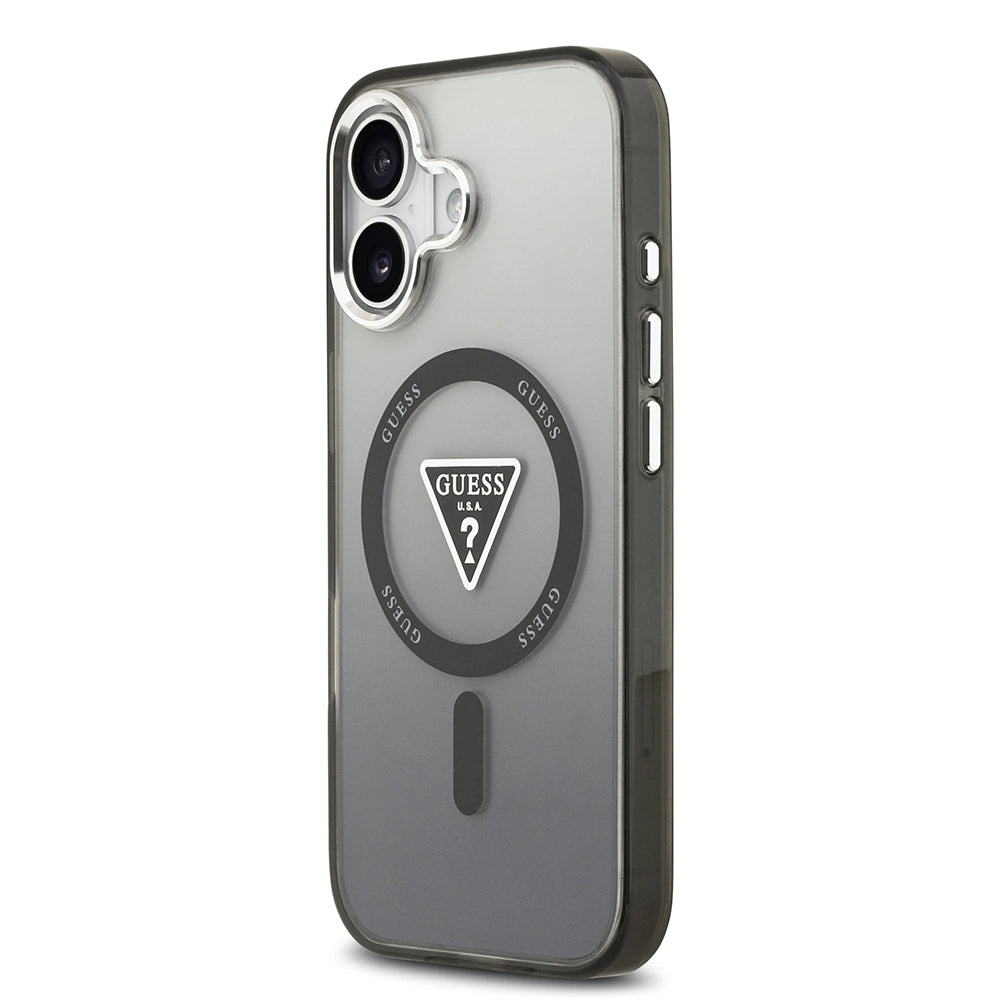 Custodia MagSafe per Apple iPhone 17, Guess, Logo Triangolo Gradiente IML, Nera