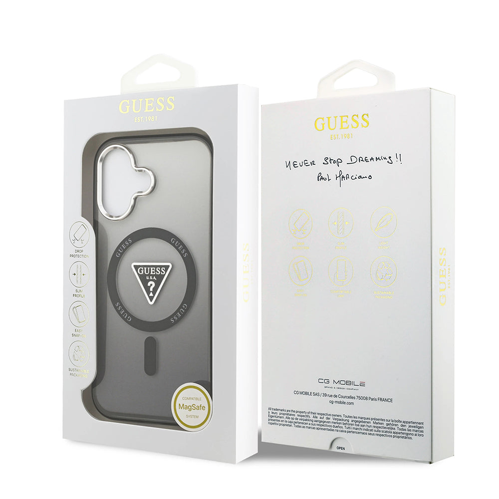 Custodia MagSafe per Apple iPhone 17, Guess, Logo Triangolo Gradiente IML, Nera