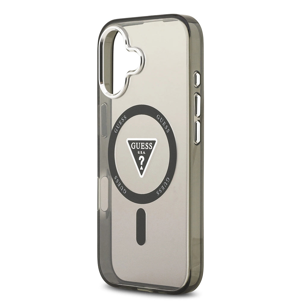Custodia MagSafe per Apple iPhone 17, Guess, Logo Triangolo Gradiente IML, Nera