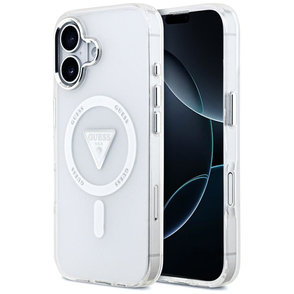 Custodia MagSafe per Apple iPhone 17, Guess, Logo Triangolo Gradiente IML, Trasparente