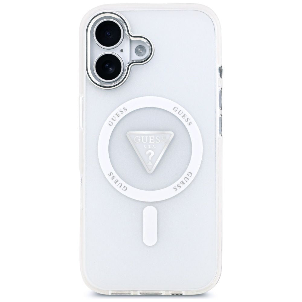 Custodia MagSafe per Apple iPhone 17, Guess, Logo Triangolo Gradiente IML, Trasparente