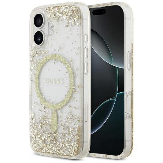 Custodia MagSafe per Apple iPhone 17, Guess, Resin Bottom Glitter, Dorata