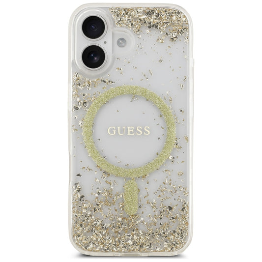 Custodia MagSafe per Apple iPhone 17, Guess, Resin Bottom Glitter, Dorata