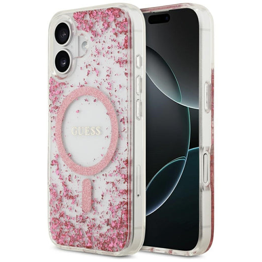 Custodia MagSafe per Apple iPhone 17, Guess, Resin Bottom Glitter, Rosa