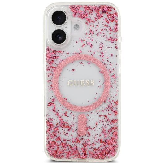 Custodia MagSafe per Apple iPhone 17, Guess, Resin Bottom Glitter, Rosa