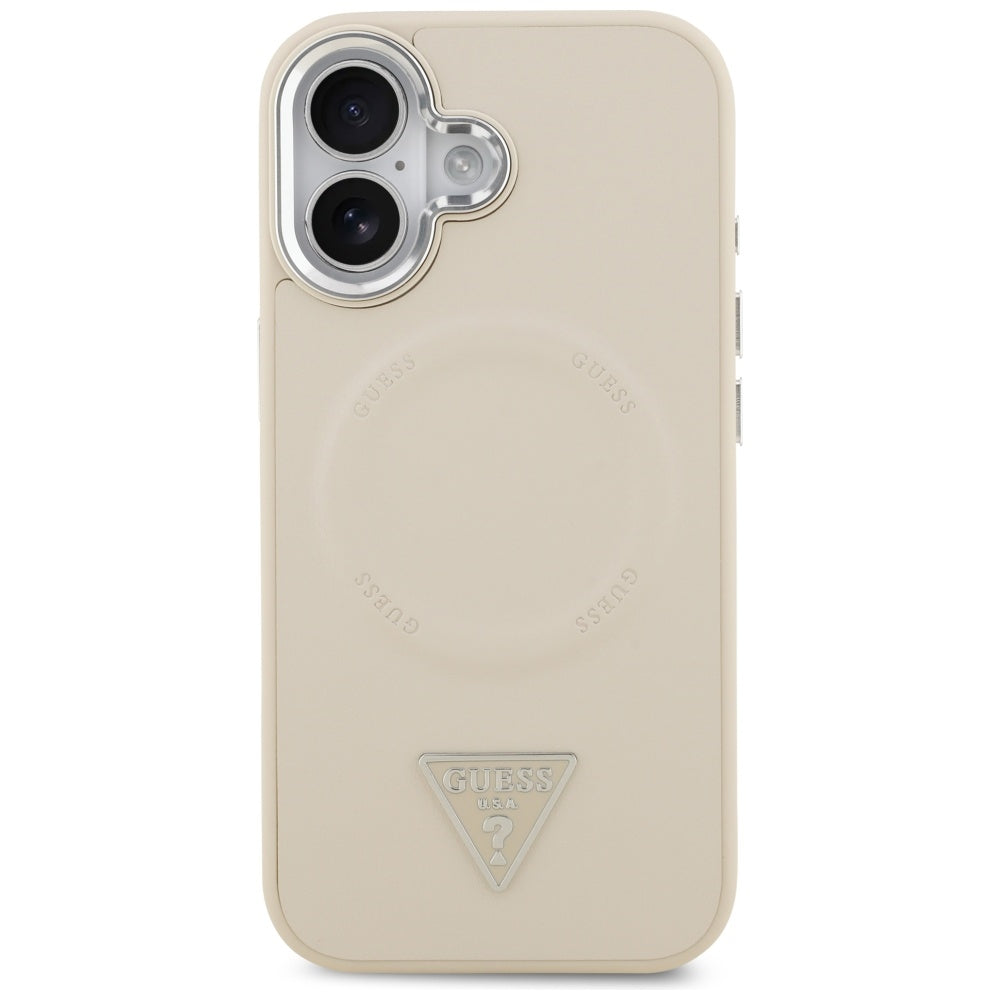 Custodia MagSafe per Apple iPhone 17, Guess, Logo Triangolo, Beige Argentato