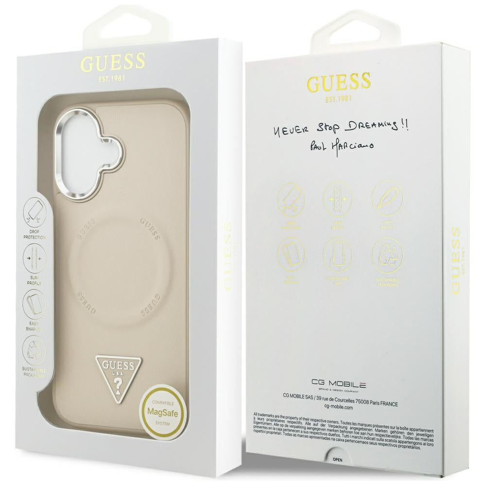 Custodia MagSafe per Apple iPhone 17, Guess, Logo Triangolo, Beige Argentato
