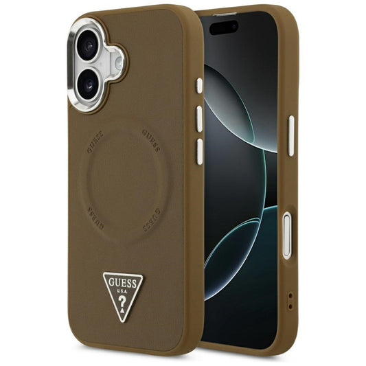 Custodia MagSafe per Apple iPhone 17, Guess, Logo Triangolo, Marrone Argentato