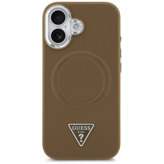 Custodia MagSafe per Apple iPhone 17, Guess, Logo Triangolo, Marrone Argentato