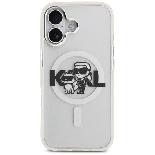 Custodia MagSafe per Apple iPhone 17, Karl Lagerfeld, IML Sketch Logo Glitter Karl & Choupette, Trasparente