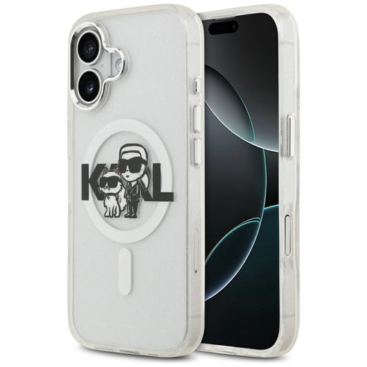 Custodia MagSafe per Apple iPhone 17, Karl Lagerfeld, IML Sketch Logo Glitter Karl & Choupette, Trasparente