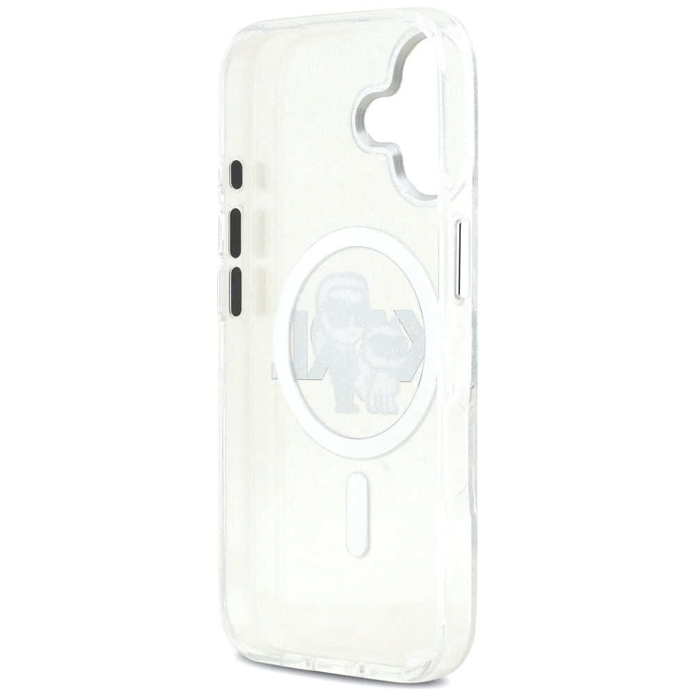 Custodia MagSafe per Apple iPhone 17, Karl Lagerfeld, IML Sketch Logo Glitter Karl & Choupette, Trasparente