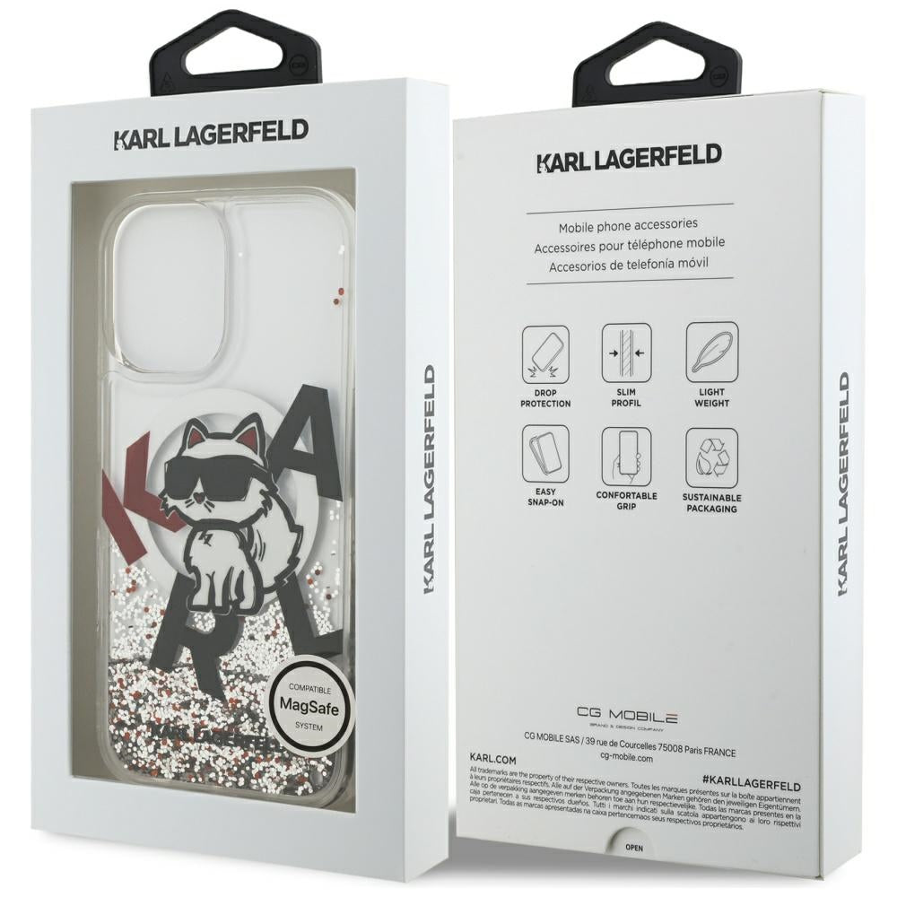 Custodia MagSafe per Apple iPhone 17, Karl Lagerfeld, Liquid Glitter Choupette Logo, Trasparente