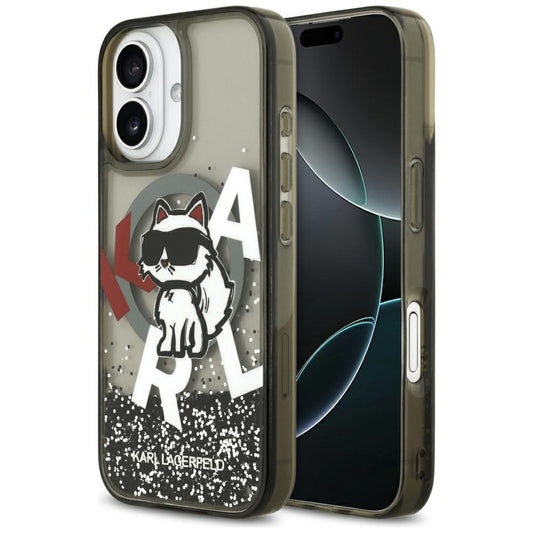Custodia MagSafe per Apple iPhone 17, Karl Lagerfeld, Liquid Glitter Logo Choupette, Nera