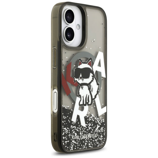 Custodia MagSafe per Apple iPhone 17, Karl Lagerfeld, Liquid Glitter Logo Choupette, Nera