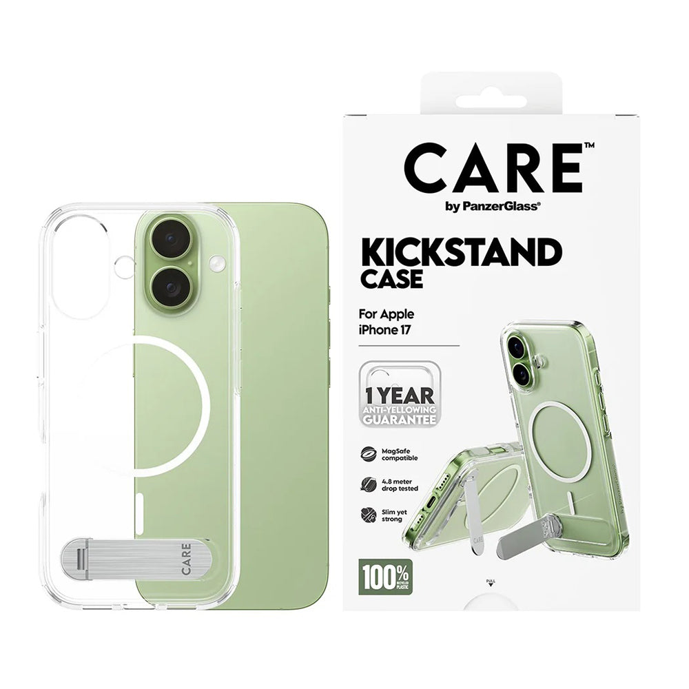 Custodia MagSafe per Apple iPhone 17, PanzerGlass, con Supporto Kickstand, Trasparente