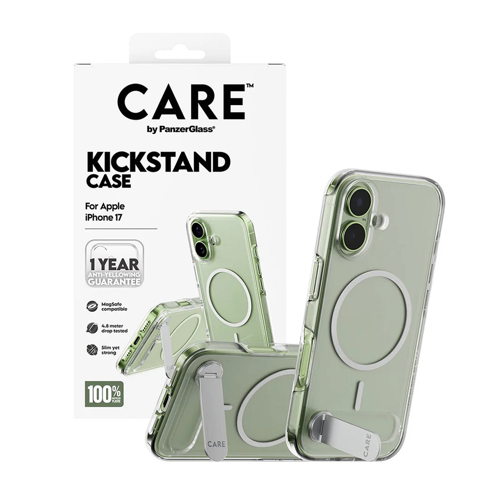 Custodia MagSafe per Apple iPhone 17, PanzerGlass, con Supporto Kickstand, Trasparente