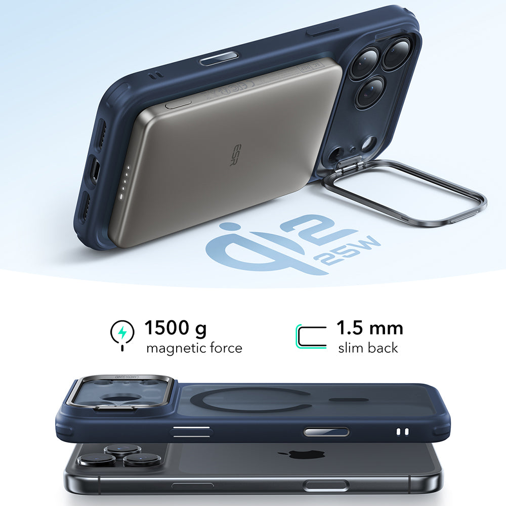 Custodia MagSafe per Apple iPhone 17 Pro, ESR, Classic Hybrid Kickstand, Blu Satinato